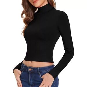Zaful Forever Young Juniors Teen Black Ribbed Long Sleeve Mock Neck Top Sz S